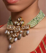Green Yellow Gold Brass Kundan Necklace