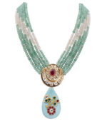 Green Yellow Gold Brass Kundan Necklace