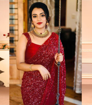 Red Georgette Sequence Work Bollywood Saree