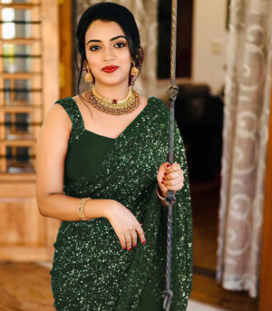 Green Georgette Sequence Work Bollywood Saree