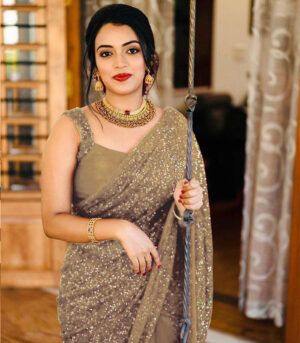 Golden Georgette Sequence Work Bollywood Saree