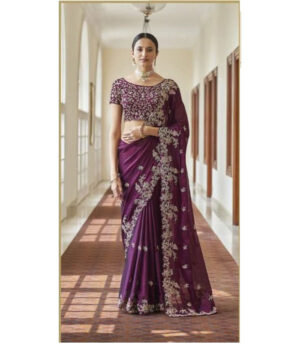 Purple Embroidered Georgette Saree With Blouse