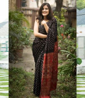 Black Dola Silk Digital Print Bollywood Saree Collection