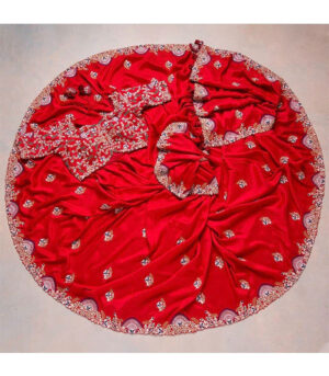 Red Rangoli Embroidery Saree