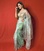 Green Digital Printed Pure Organza Saree