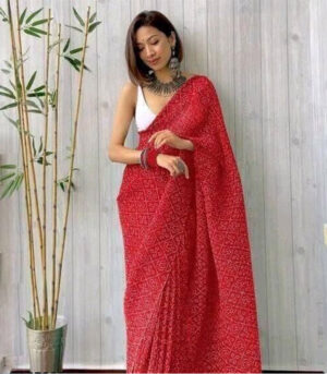 Red Bandhni Crush Printed Premium Georgette Sarees