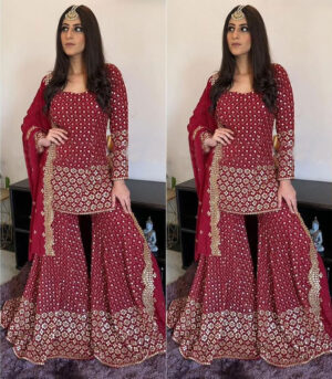 Wine Yankita Kapoor Designer Pakistani Sharara Suit