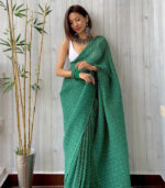 Green Bandhni Crush Printed Premium Georgette Sarees