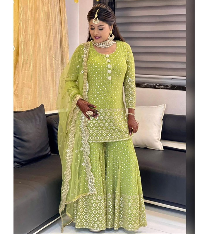 Buy Yellow & Parrot Green Chanderi Embroidered Salwar Suit With Banarasi  Dupatta Online at Best Prices in India - JioMart.