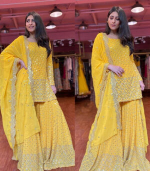 Yellow Yankita Kapoor Designer Pakistani Sharara Suit
