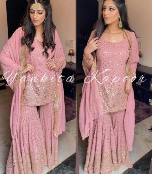 Pink Yankita Kapoor Designer Pakistani Sharara Suit