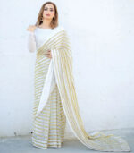 White Fancy Sequence Work With Heavy Lace Border Saree