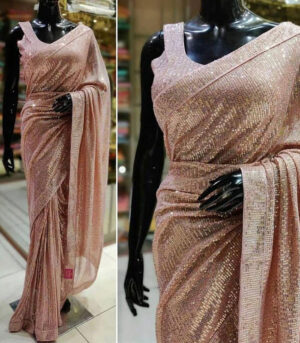 Golden Georgette Sequence Work Fancy Saree