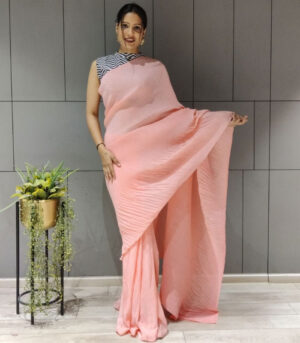 Peach Beautiful Designer Jhalar Pallu Half-Pleated Saree