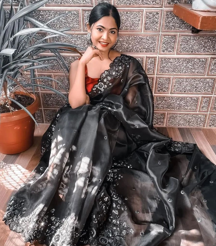 Black Fancy Soft Organza Sarees