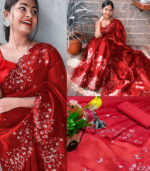 Red Fancy Soft Organza Sarees