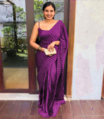 Purple Khadi Organza Silk Plain Crush Saree