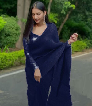 Sabnam Faria Magic Fox Georgette Crush Pleated Blue Saree