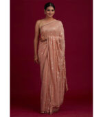 Peach Swarovski Semi Crepe Designer Saree