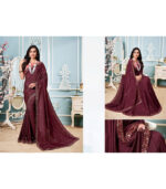 Blood Red Designer Heavy Vichitra Silk Saree