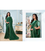 Bottle Green Designer Heavy Vichitra Silk Saree