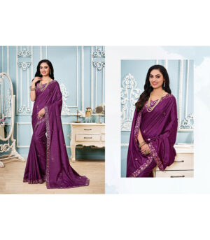 Purple Designer Heavy Vichitra Silk Saree