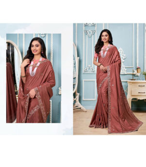 Brown Designer Heavy Vichitra Silk Saree