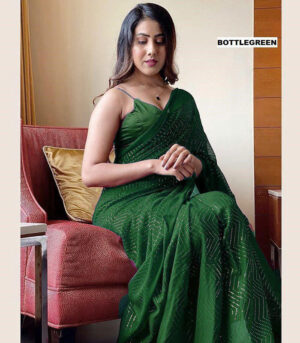 Bottle Green Georgette Sequence Work Bollywood Saree
