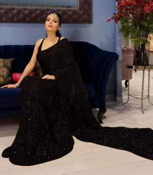 Black Georgette Sequence Work Bollywood Saree
