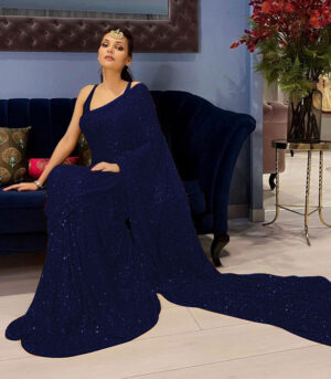 Blue Georgette Sequence Work Bollywood Saree