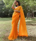 Yellow Georgette Sequence Work Bollywood Saree