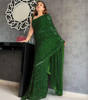 Green Embroidered Sequin Saree