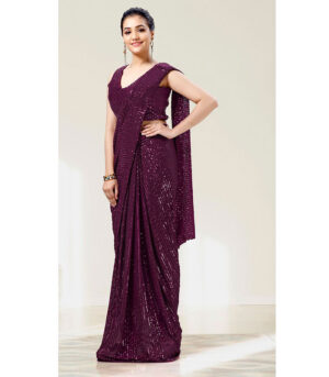 Purple Georgette Sequence Work Bollywood Saree