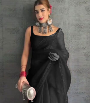 Black Organza Silk Fancy Multy Bollywood Saree