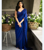 Blue Beautiful Saree Fancy Sequence Work With Blouse
