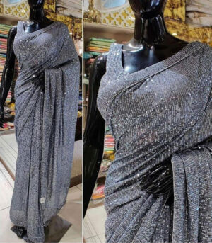 Silver Georgette Sequence Work Fancy Saree