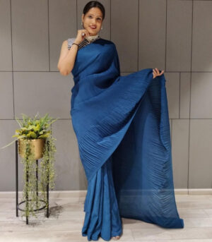 Blue Beautiful Designer Jhalar Pallu Half-Pleated Saree