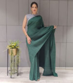 Green Beautiful Designer Jhalar Pallu Half-Pleated Saree