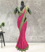 Pink Organza Embroidered Vichitra Silk Saree