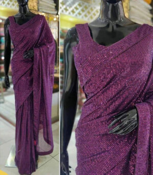 Purple Georgette Sequence Work Fancy Saree