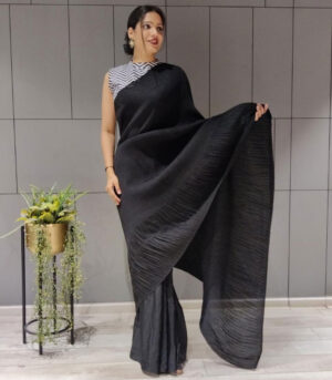 Black Beautiful Designer Jhalar Pallu Half-Pleated Saree