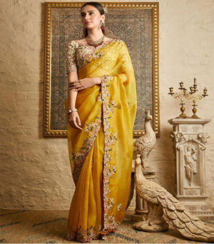 Yellow Kasturi Silk Georgette Traditional Saree