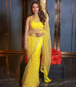 Mimi Chakraborty Yellow Bollywood Designer Saree
