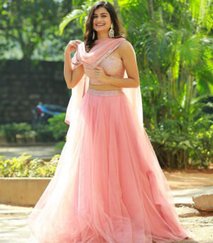 Hemal Ingle Beautiful Butterfly Net Pink Lehenga Choli