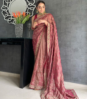 Beautiful Color Fancy Thread & Zari Work Silk Cocktail Saree