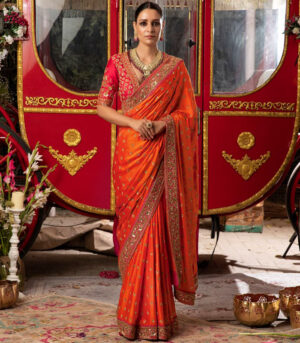 Orange Designer Heavy Work Bollywood Bridal Wedding Saree