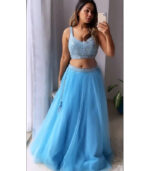 Sky Blue Colour Butterfly Sabyasachi Designer Lehenga Choli