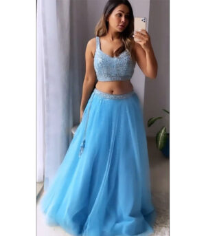 Sky Blue Colour Butterfly Sabyasachi Designer Lehenga Choli