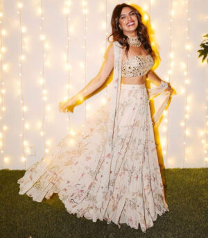 Priyanka Chopra Beige Floral Print Lehenga Choli