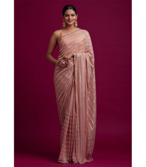 Peach Rangoli Silk Multi Thread Saree